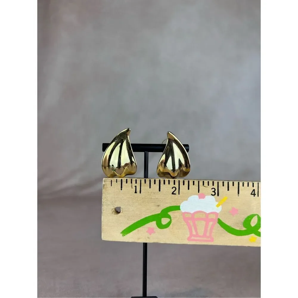 Vintage 1980s Gold Tone Earrings Chunky Gold Teardrop Waterdrop